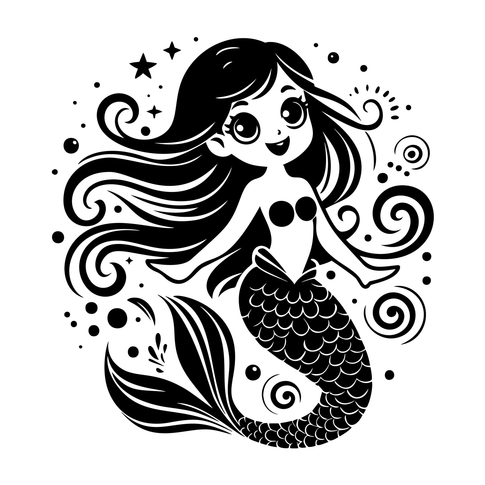 Whimsical Mermaid SVG design for Cricut, Silhouette, laser cutting, vinyl, sublimation, and craft projects.