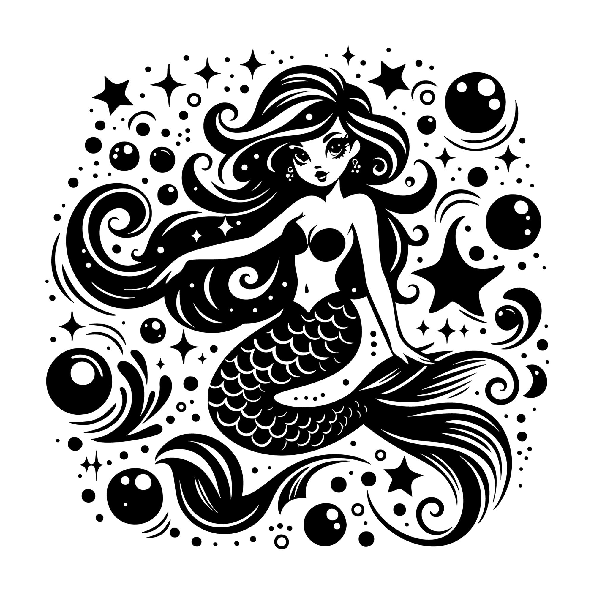 Whimsical Mermaid SVG design for Cricut, Silhouette, laser cutting, vinyl, sublimation, and craft projects.