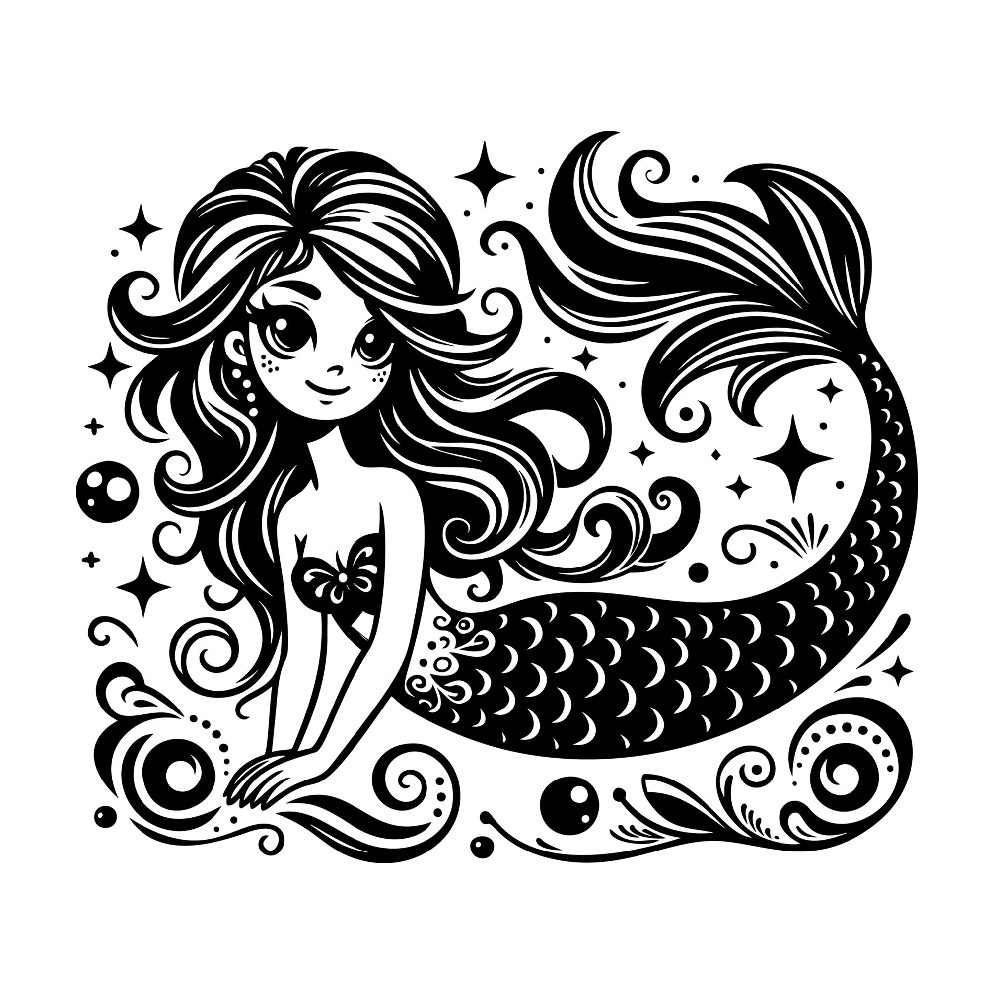 Whimsical Mermaid SVG design for Cricut, Silhouette, laser cutting, vinyl, sublimation, and craft projects.