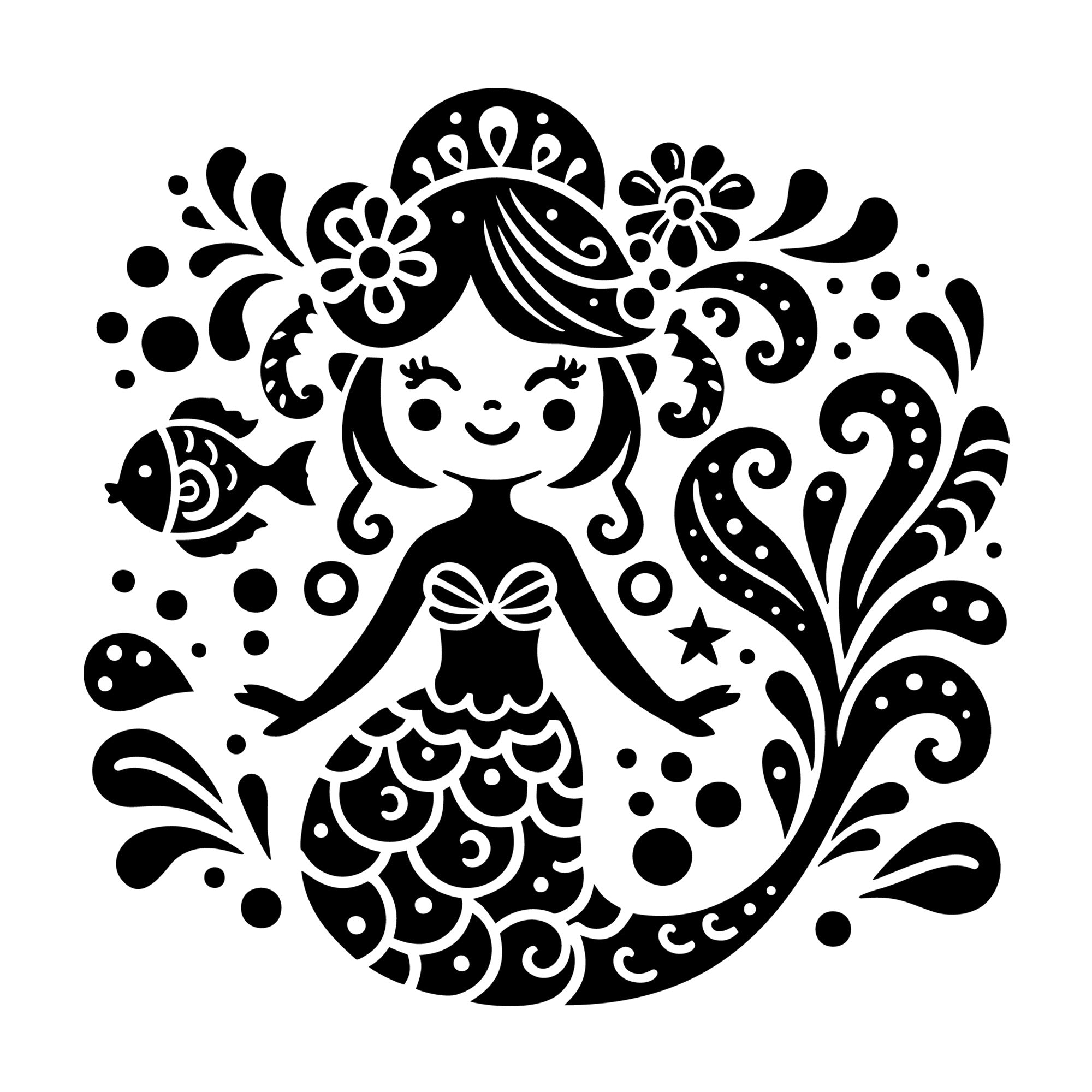 Whimsical Mermaid SVG design for Cricut, Silhouette, laser cutting, vinyl, sublimation, and craft projects.