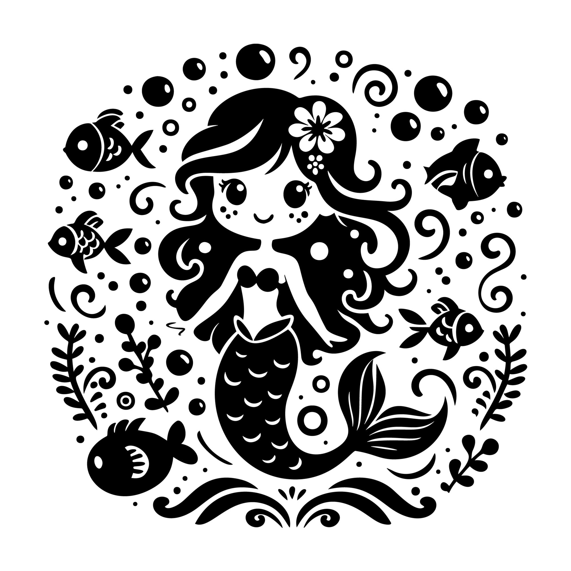 Whimsical Mermaid SVG design for Cricut, Silhouette, laser cutting, vinyl, sublimation, and craft projects.