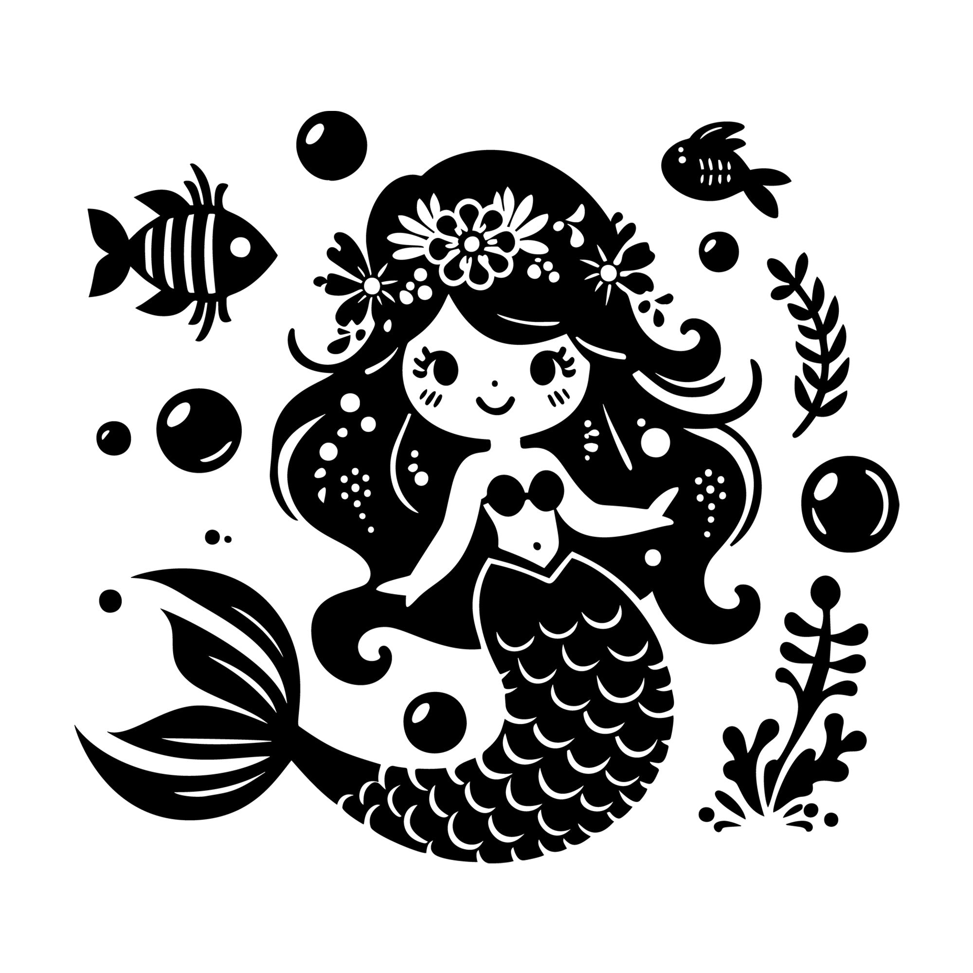 Whimsical Mermaid SVG design for Cricut, Silhouette, laser cutting, vinyl, sublimation, and craft projects.