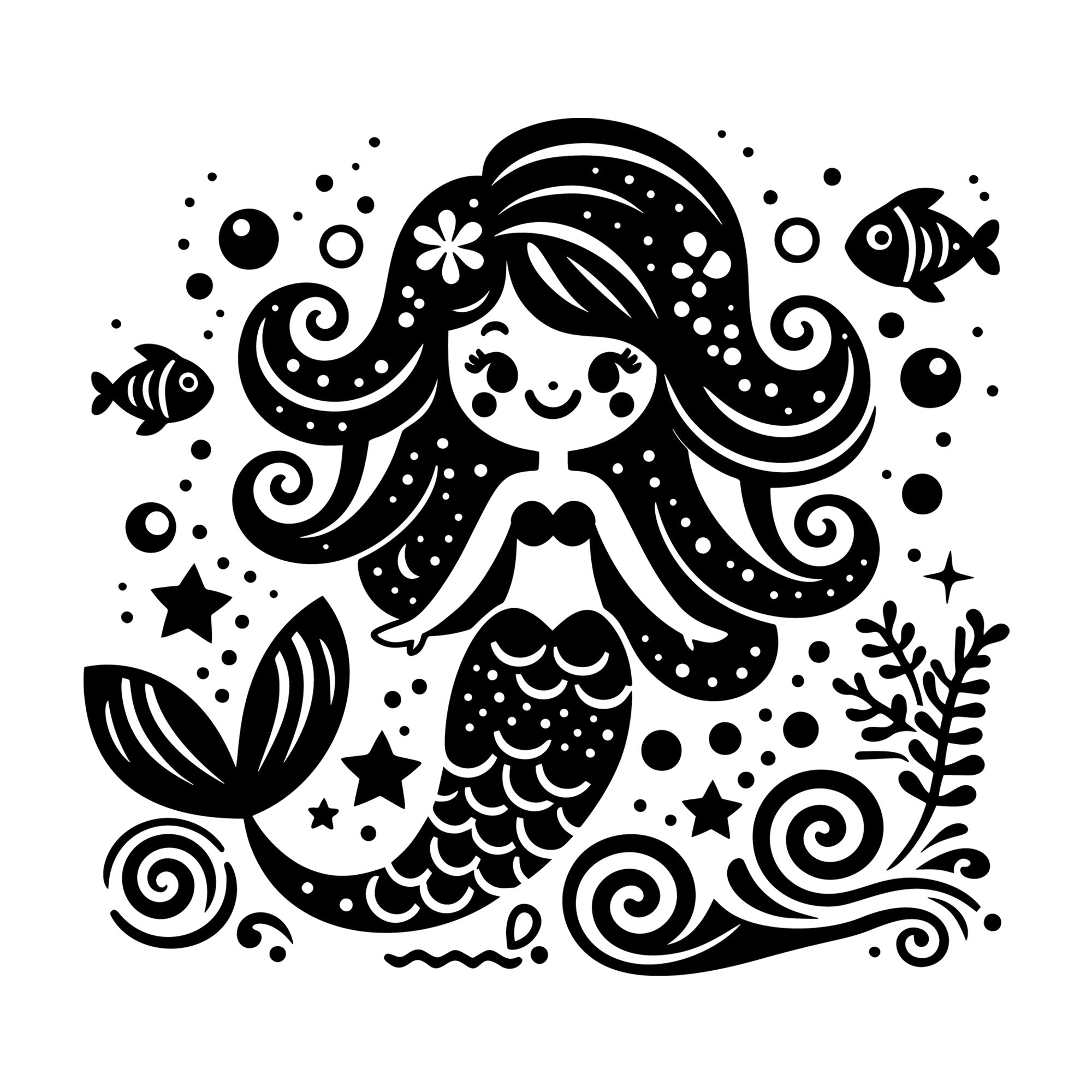 Whimsical Mermaid SVG design for Cricut, Silhouette, laser cutting, vinyl, sublimation, and craft projects.