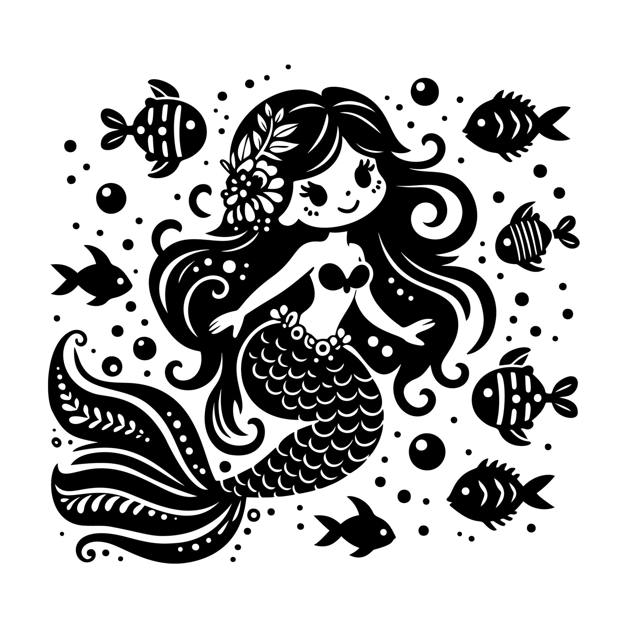 Whimsical Mermaid SVG design for Cricut, Silhouette, laser cutting, vinyl, sublimation, and craft projects.