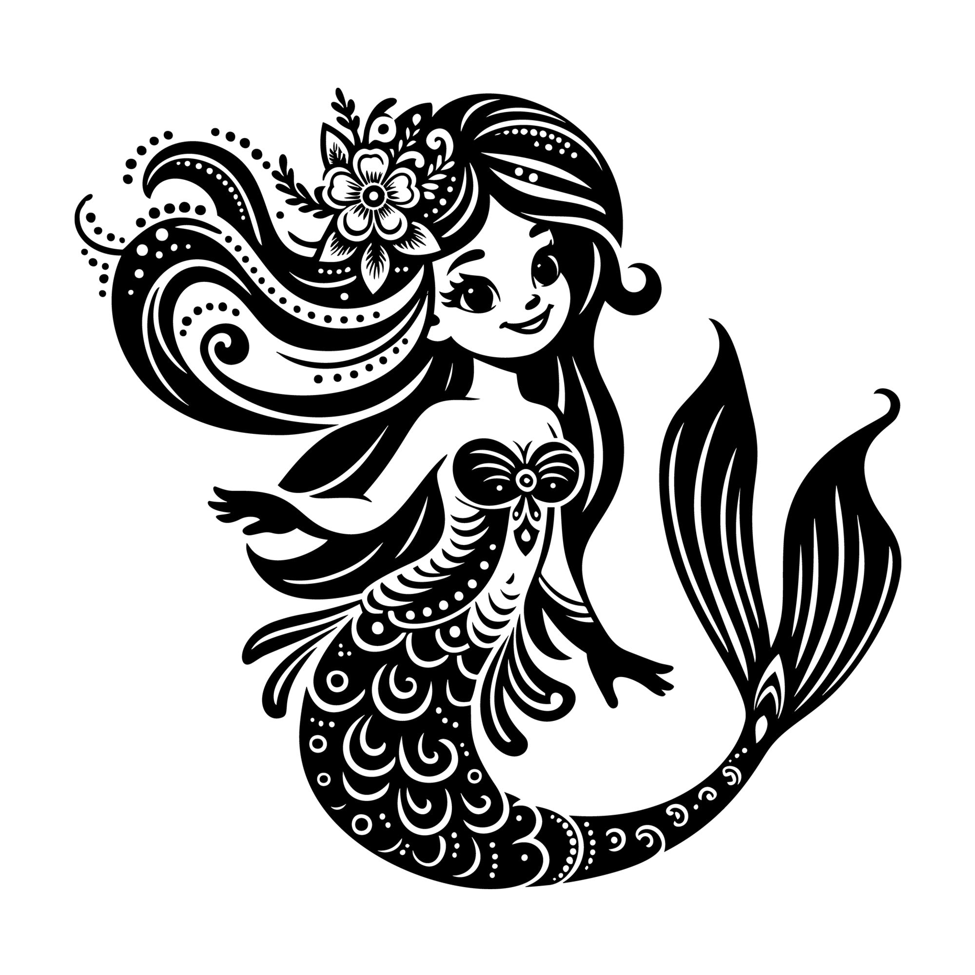 Whimsical Mermaid SVG design for Cricut, Silhouette, laser cutting, vinyl, sublimation, and craft projects.