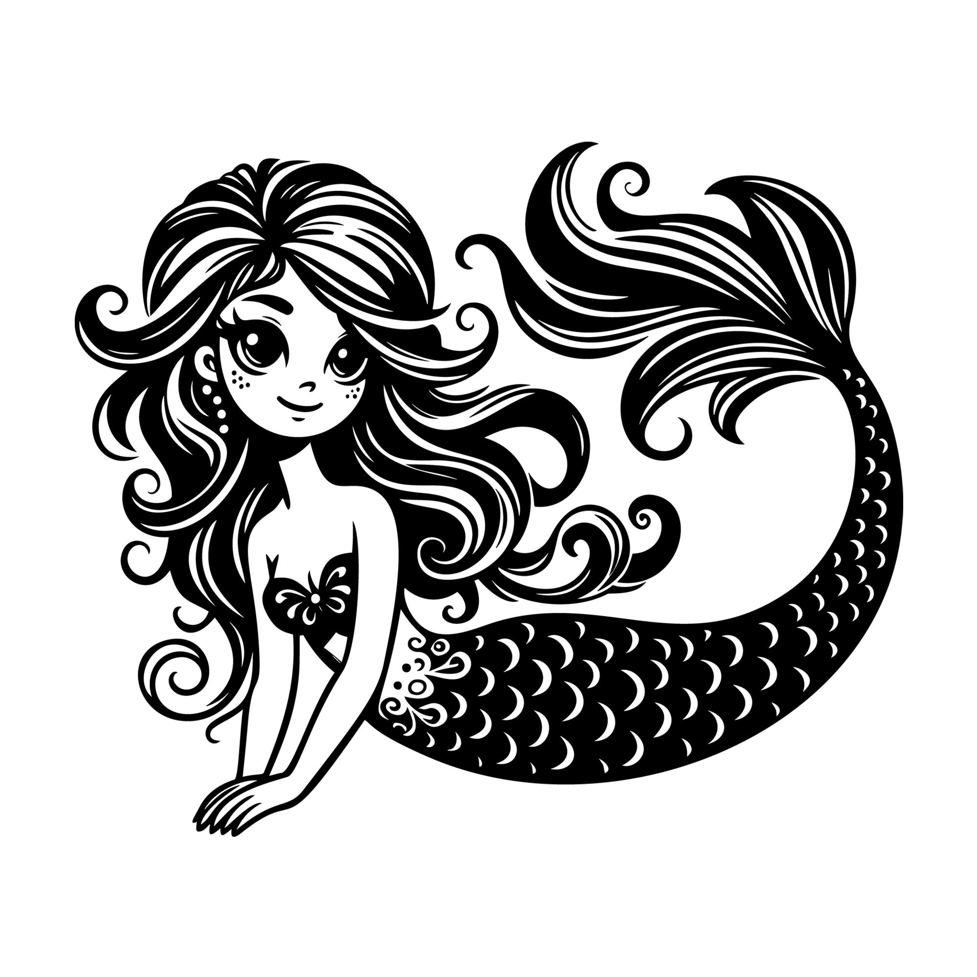 Whimsical Mermaid SVG design for Cricut, Silhouette, laser cutting, vinyl, sublimation, and craft projects.