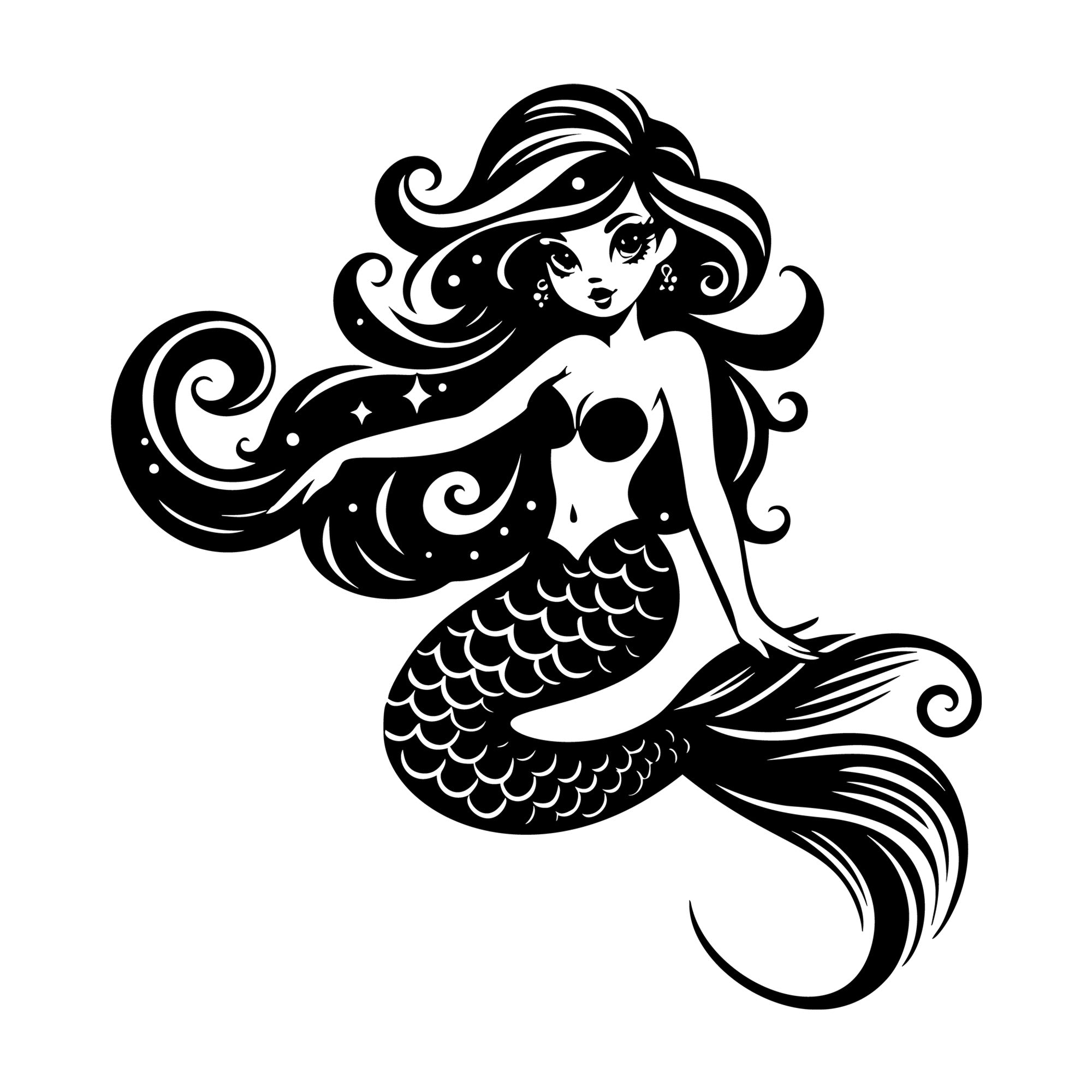 Whimsical Mermaid SVG design for Cricut, Silhouette, laser cutting, vinyl, sublimation, and craft projects.