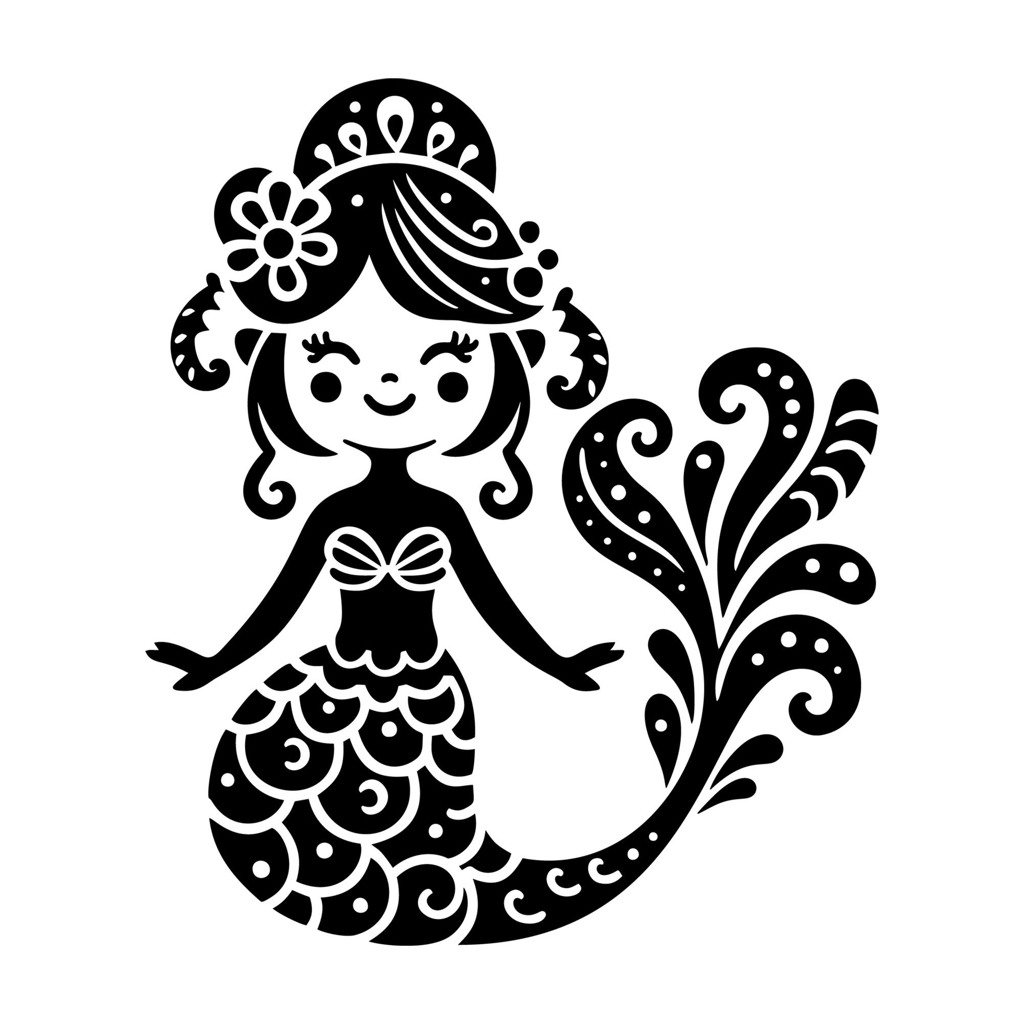 Whimsical Mermaid SVG design for Cricut, Silhouette, laser cutting, vinyl, sublimation, and craft projects.
