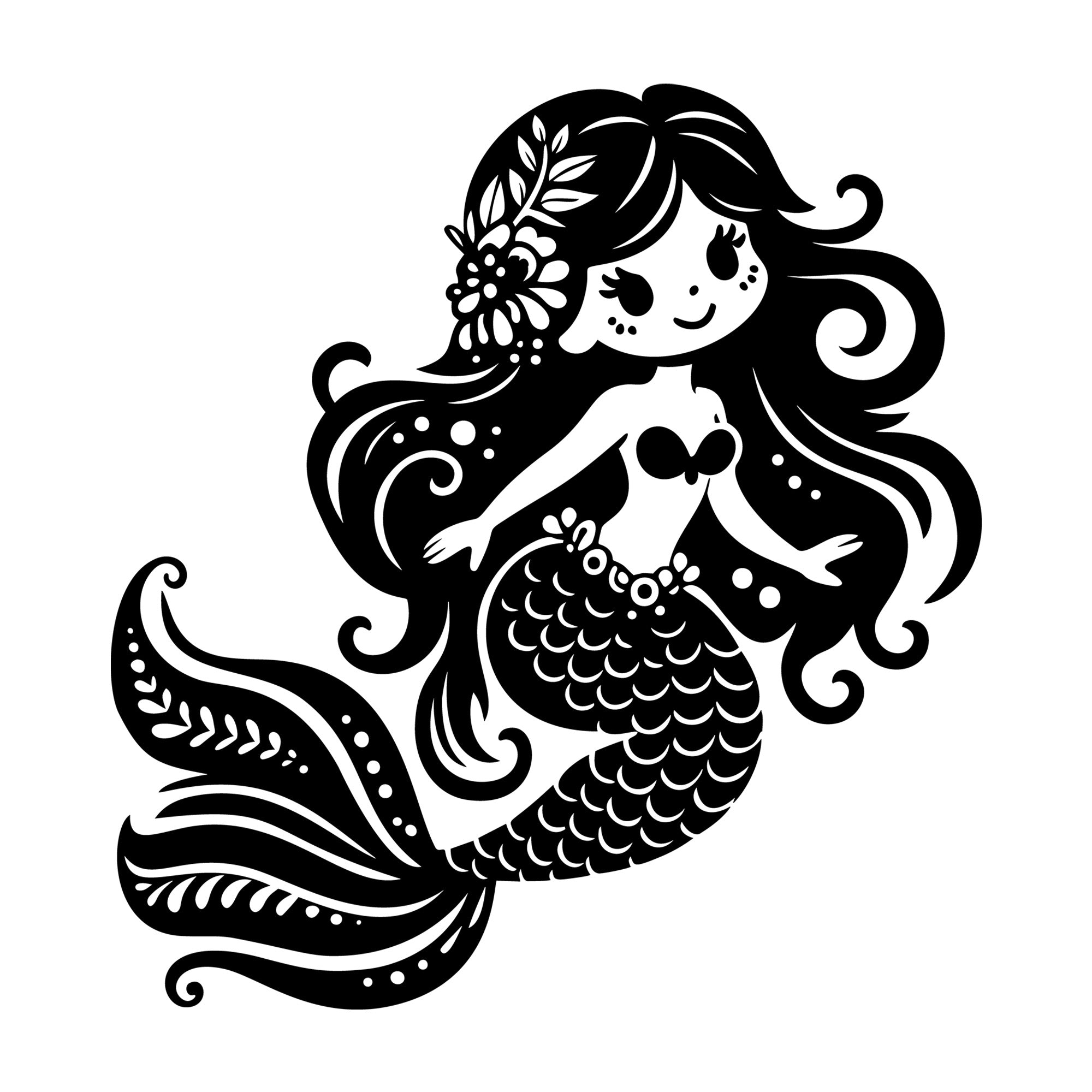 Whimsical Mermaid SVG design for Cricut, Silhouette, laser cutting, vinyl, sublimation, and craft projects.