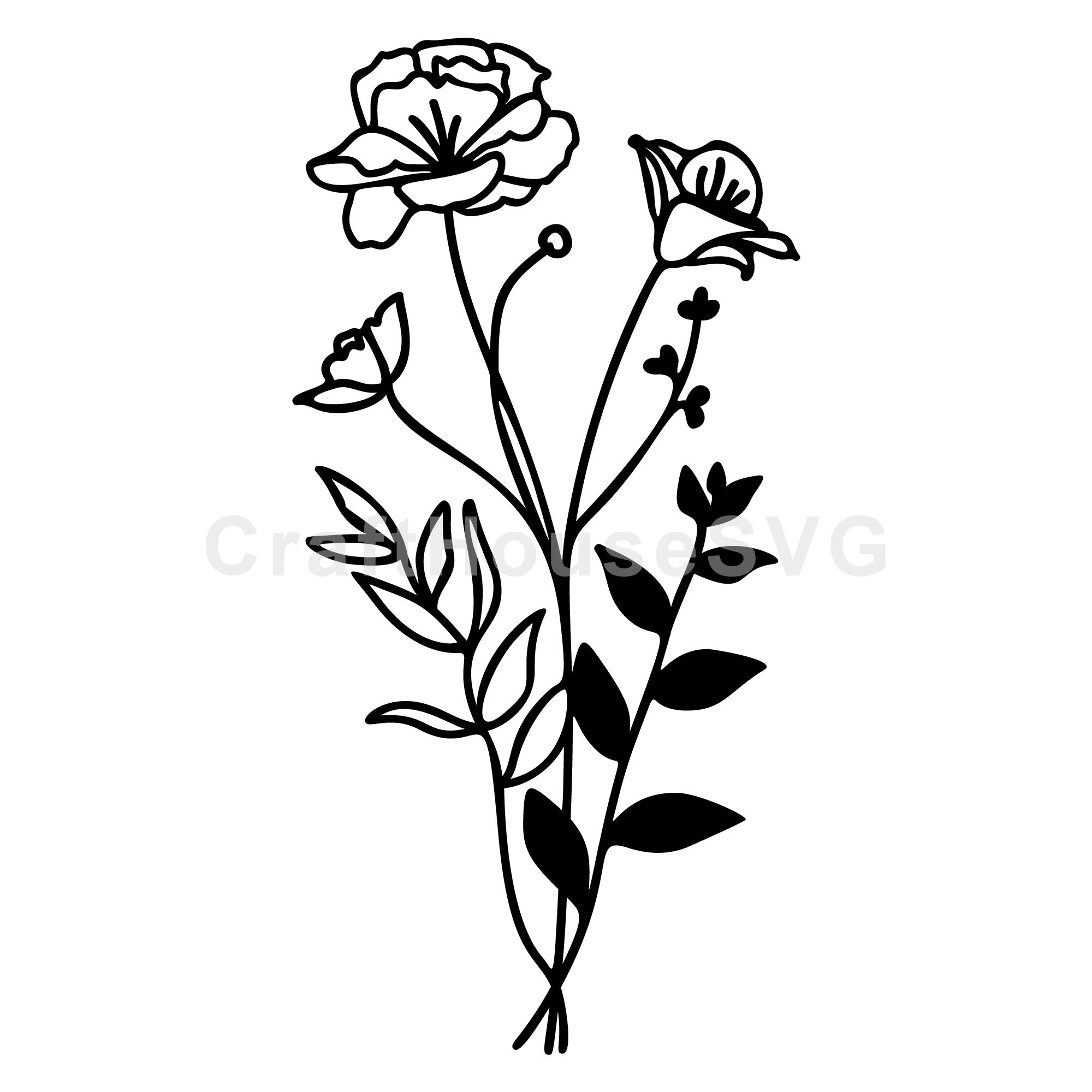 Poppy and Leaves Wildflowers SVG