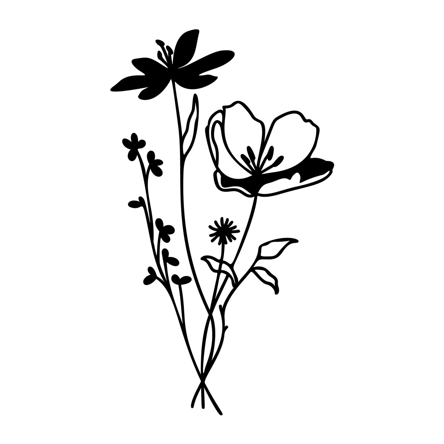 Wildflower Bouquet SVG design for Cricut, Silhouette, laser cutting, vinyl, sublimation, floral crafts, and DIY projects.