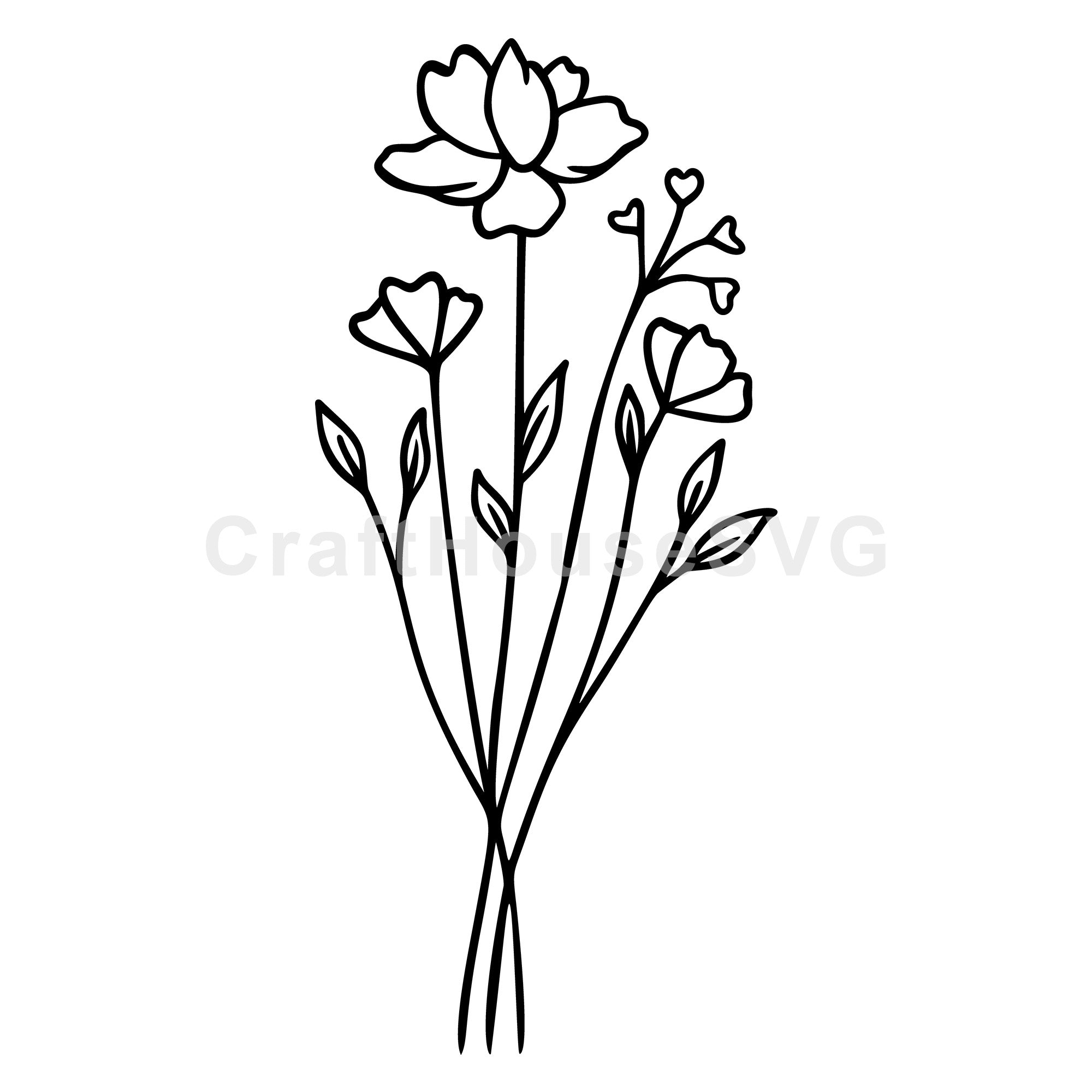 Elegant Flower Stems Wildflowers SVG