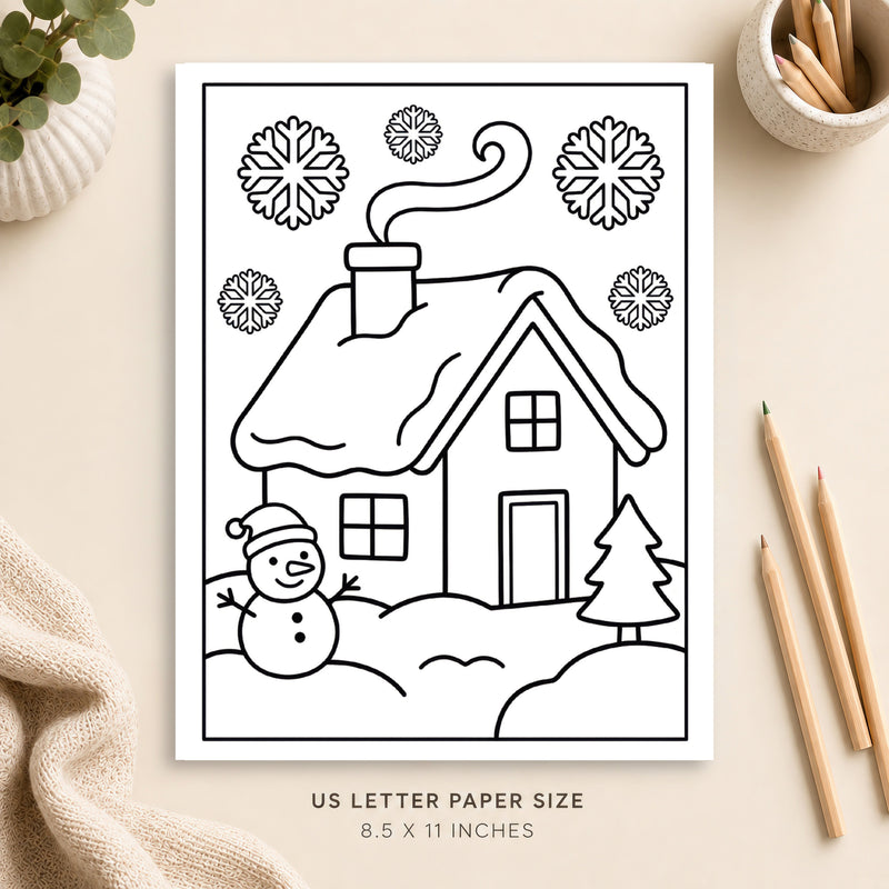 Winter Cottage Coloring Page 1