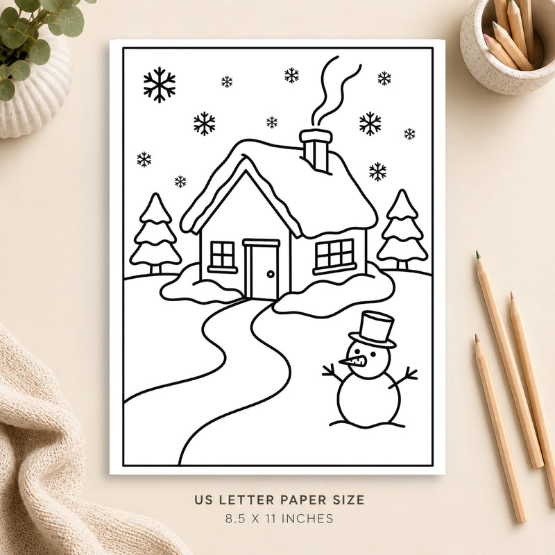 Winter Cottage Coloring Page 3