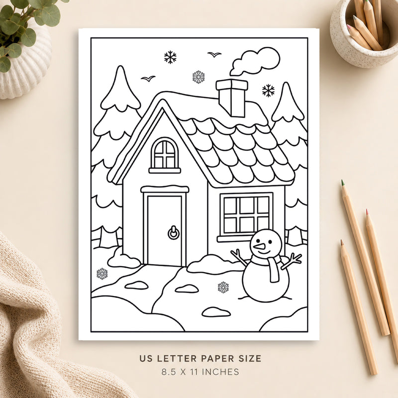 Winter Cottage Coloring Page 4