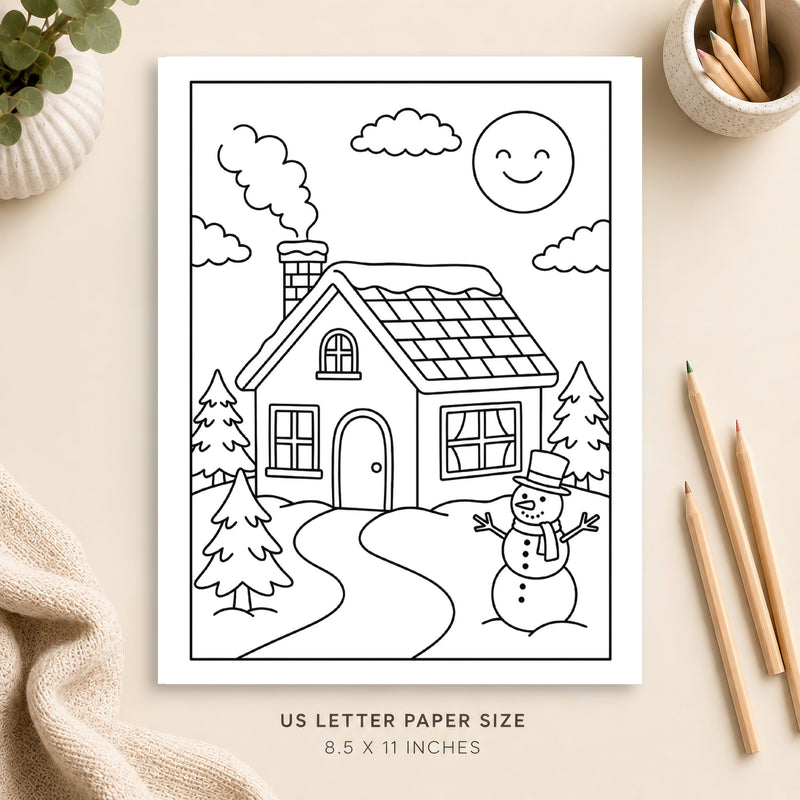 Winter Cottage Coloring Page 5