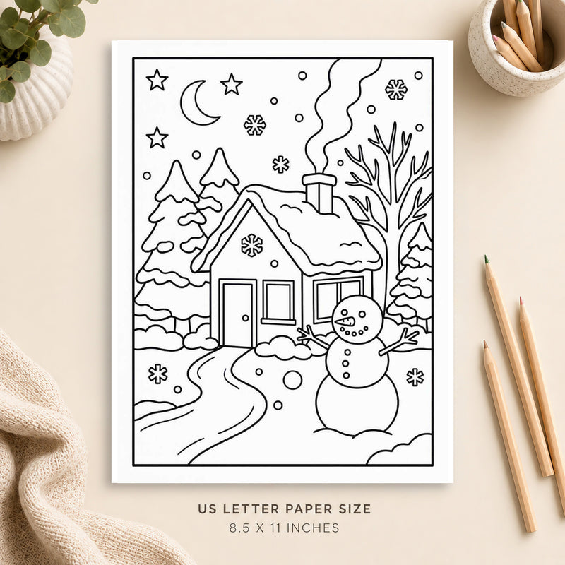 Winter Cottage Coloring Page 6