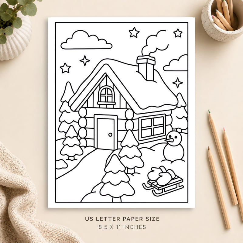 Winter Cottage Coloring Page 7
