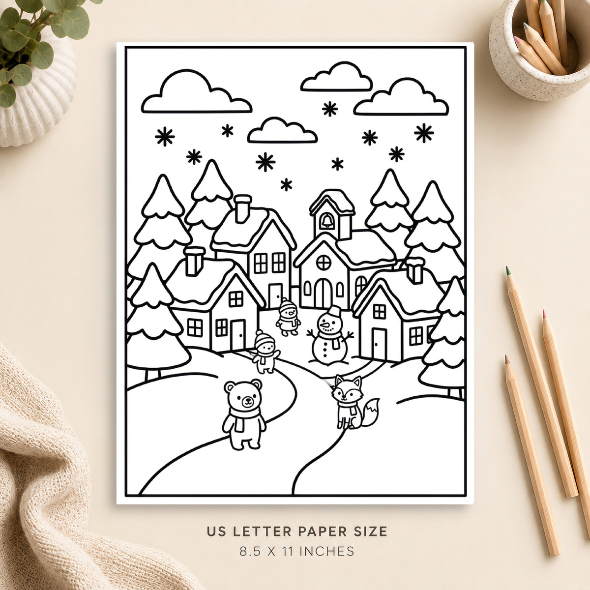 Winter Village Coloring Page 2