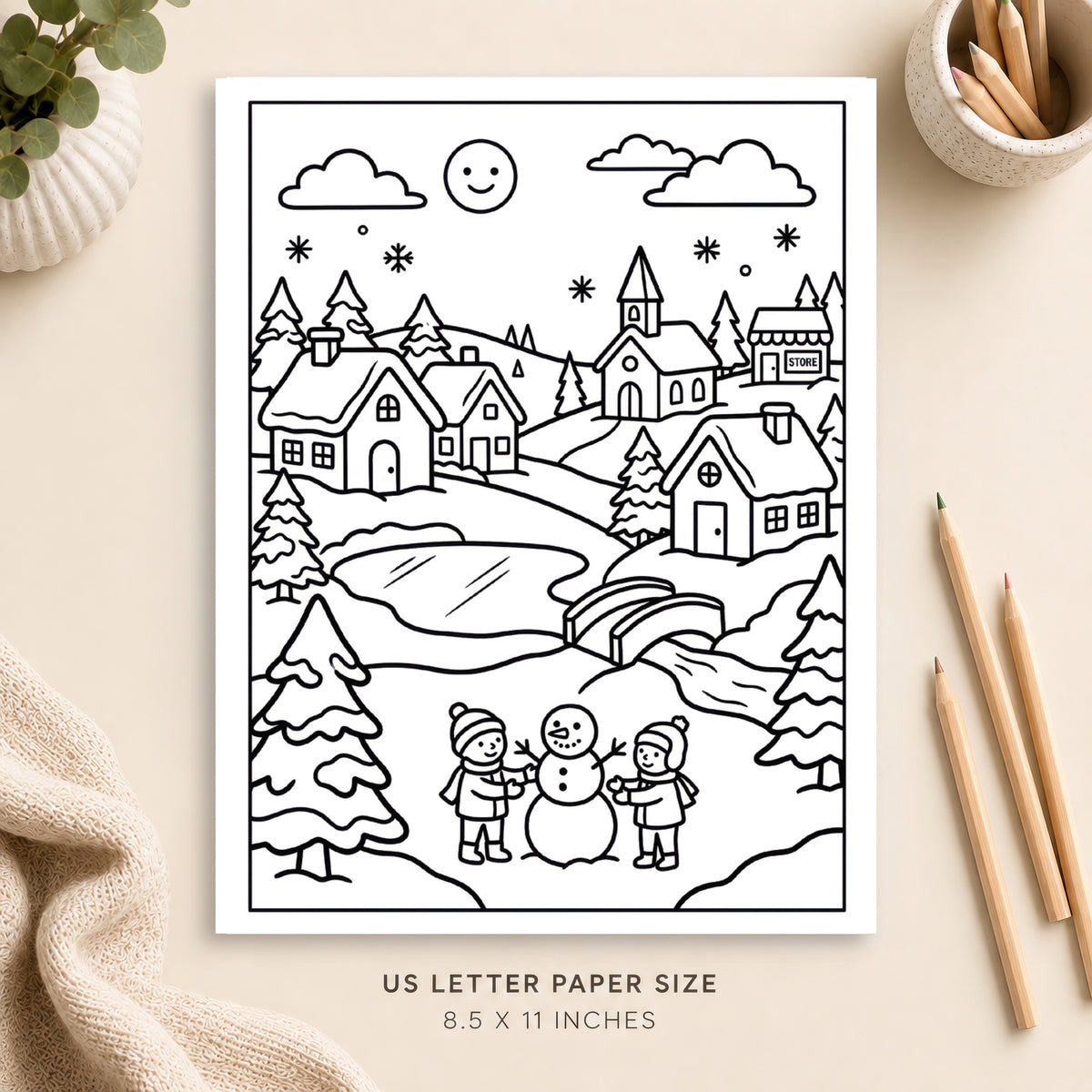 Winter Village Coloring Page 3