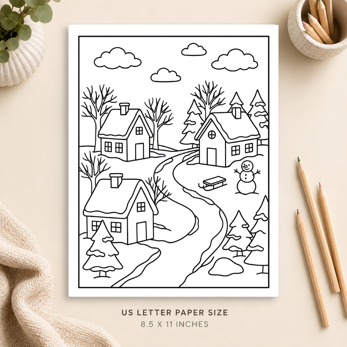 Winter Village Coloring Page 4