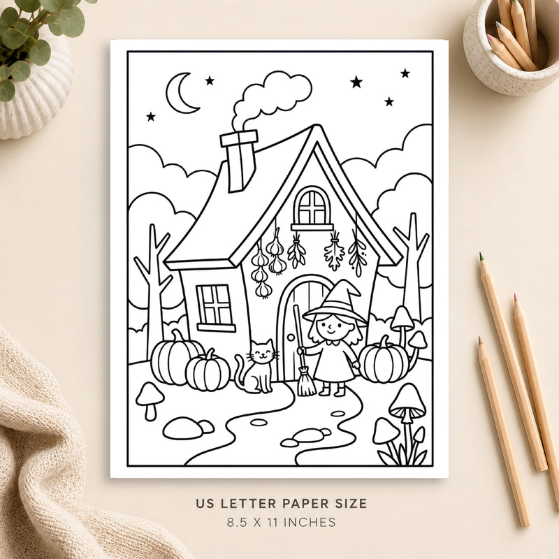 Witchy Cottage Coloring Page 2