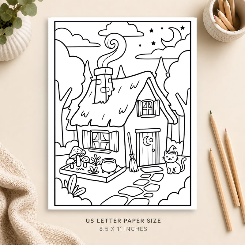 Witchy Cottage Coloring Page 5