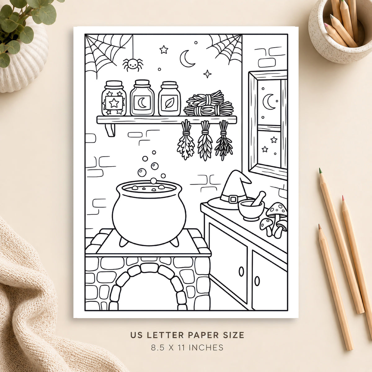 Witchy Kitchen Coloring Page 1