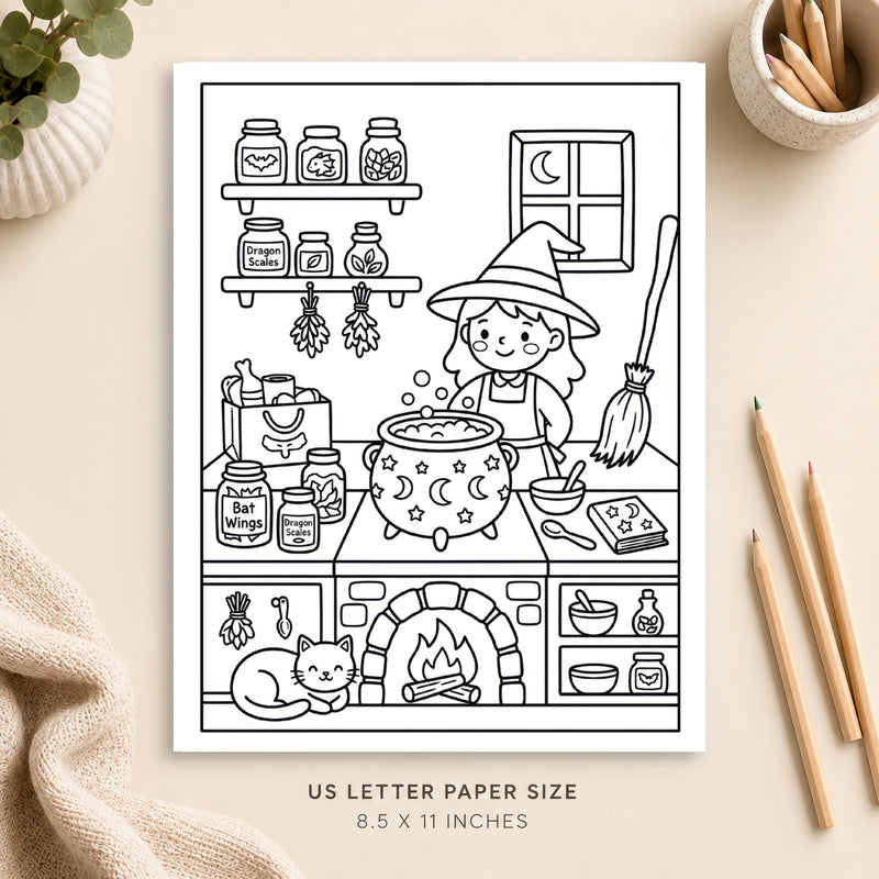 Witchy Kitchen Coloring Page 6