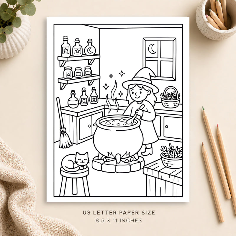 Witchy Kitchen Coloring Page 7