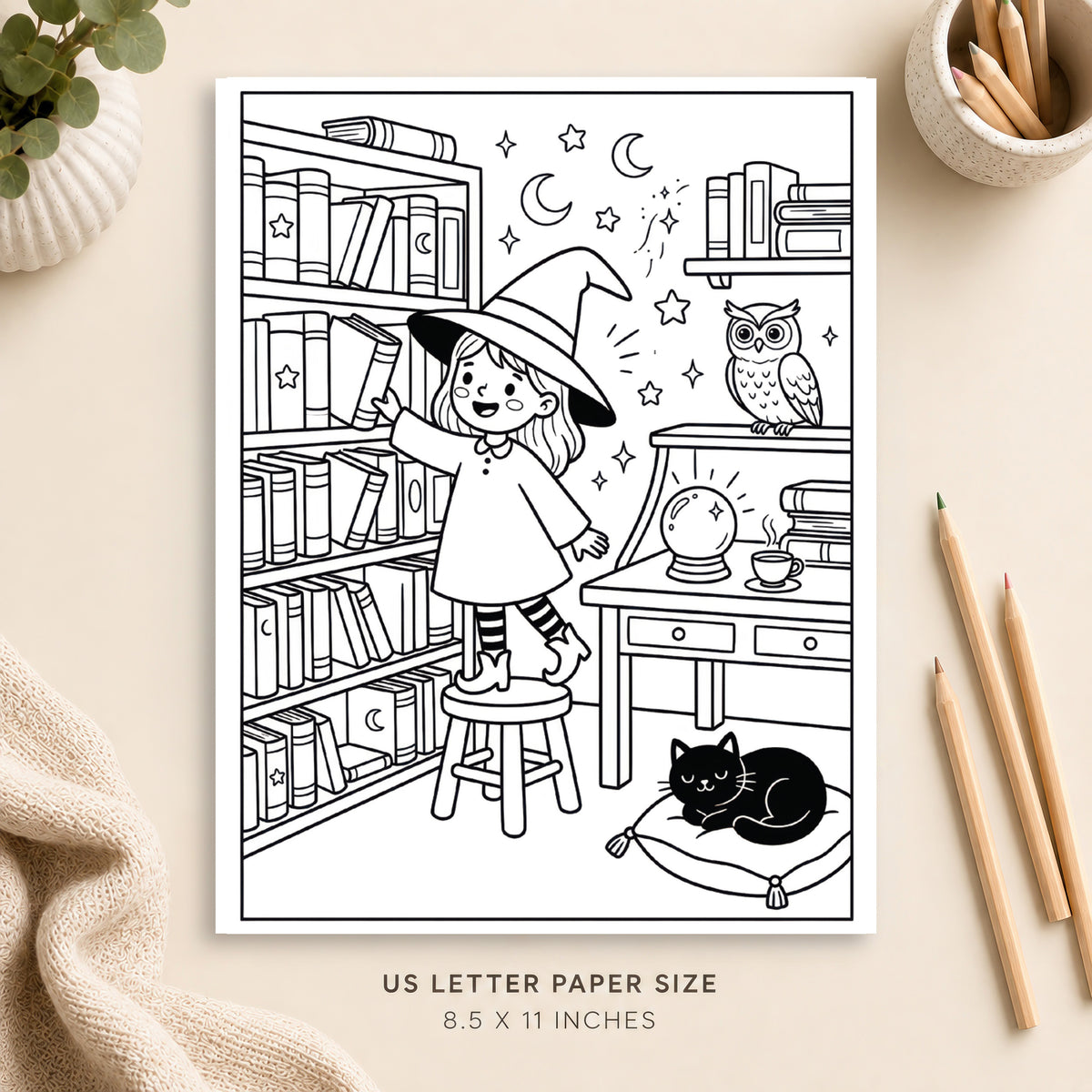 Witchy Library Coloring Page 3