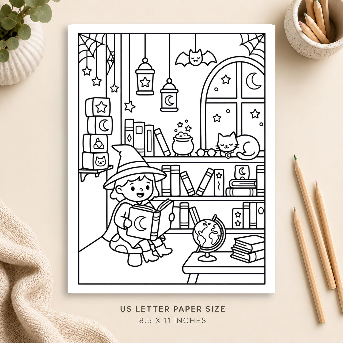 Witchy Library Coloring Page 4