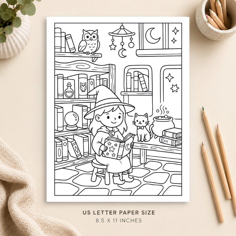 Witchy Library Coloring Page 5