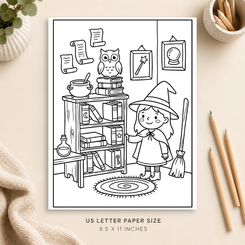 Witchy Library Coloring Page 6