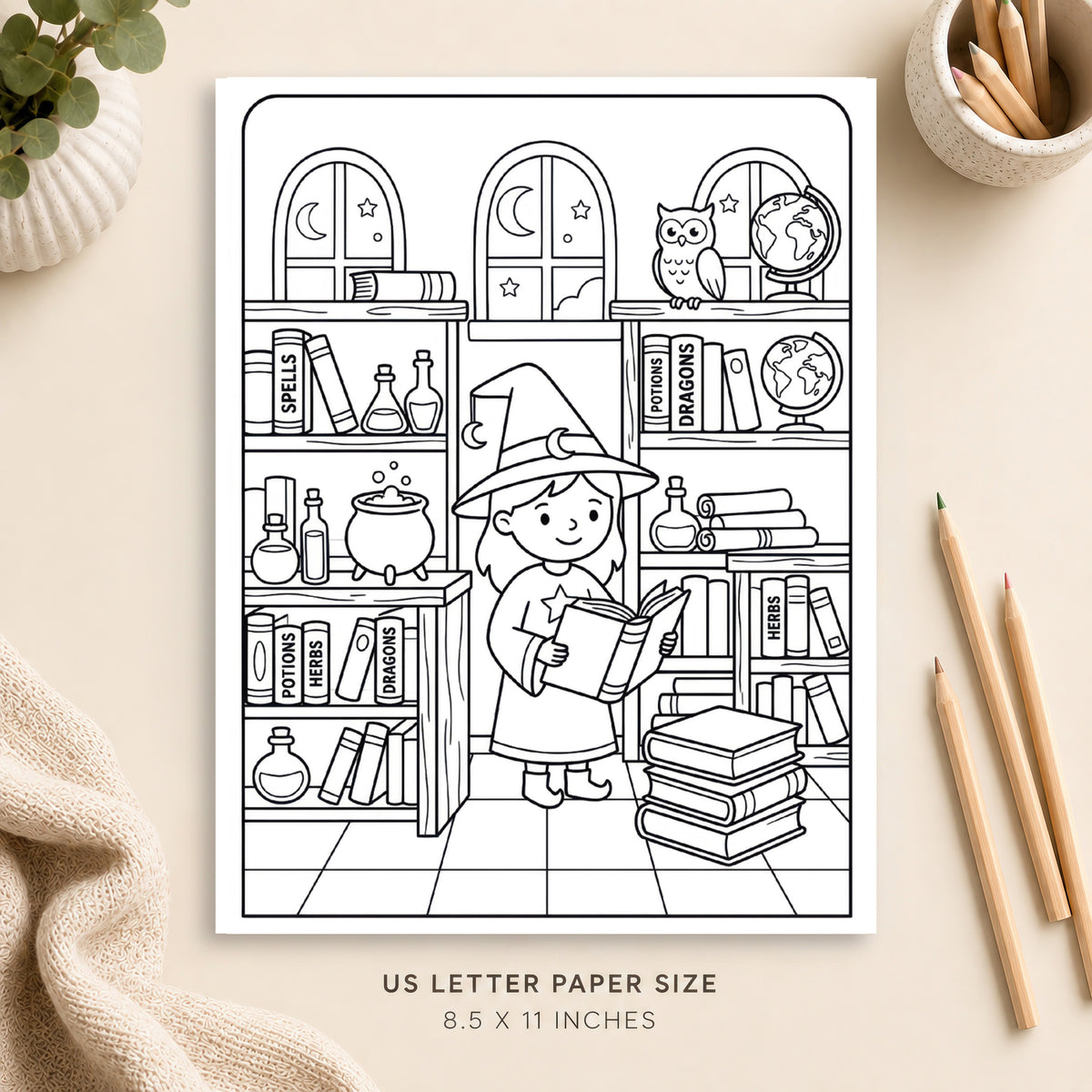 Witchy Library Coloring Page 7