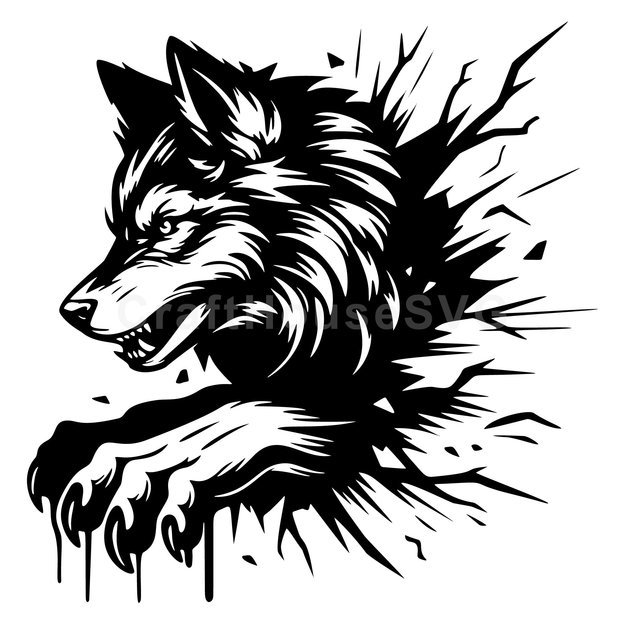 Wolf Breaking Through Wall SVG