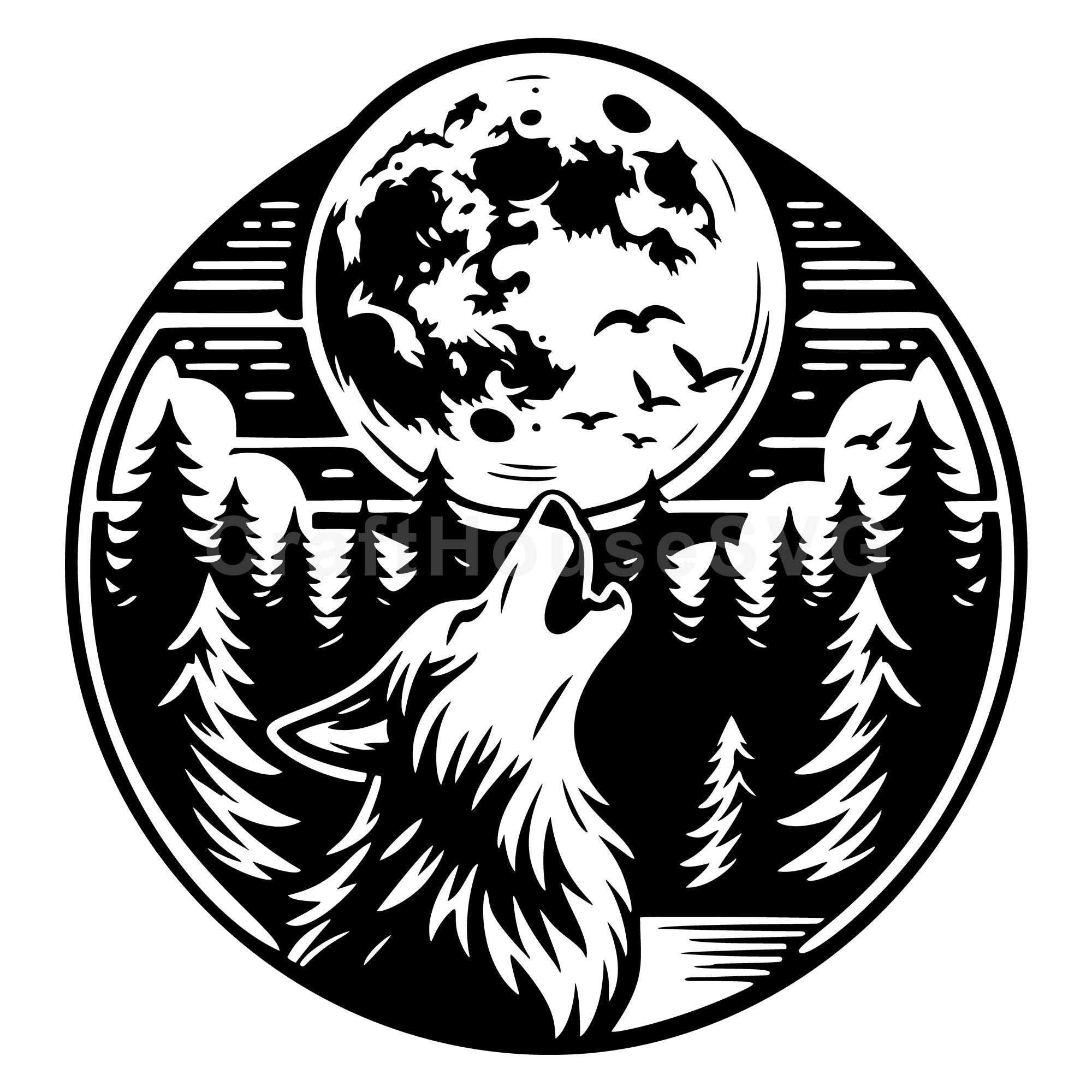 Wolf Howling at Moon SVG