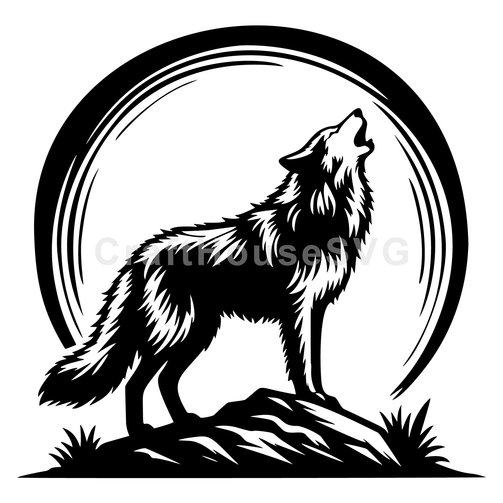 Wolf Howling on Rocky Hill SVG