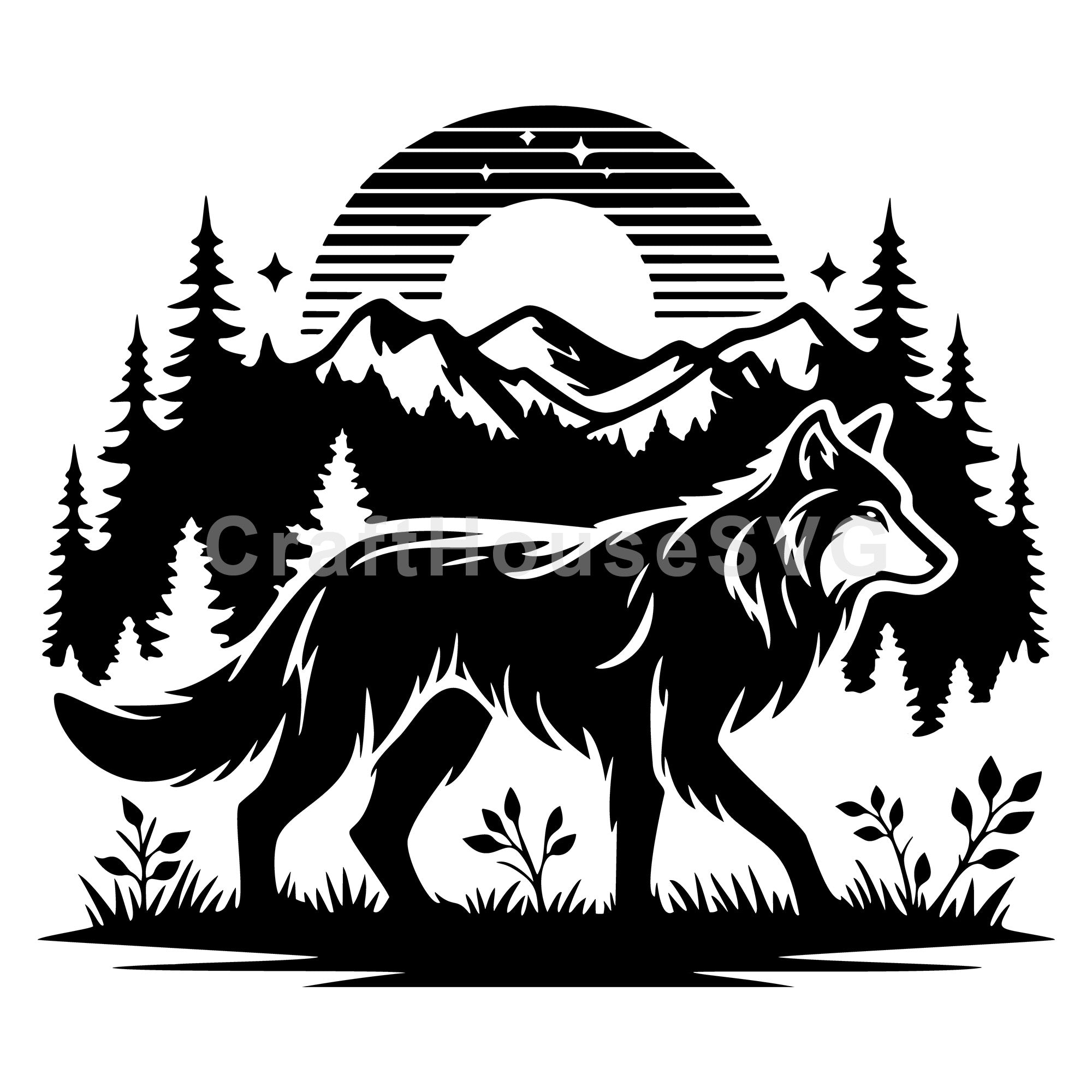 Wolf Scenic Forest SVG