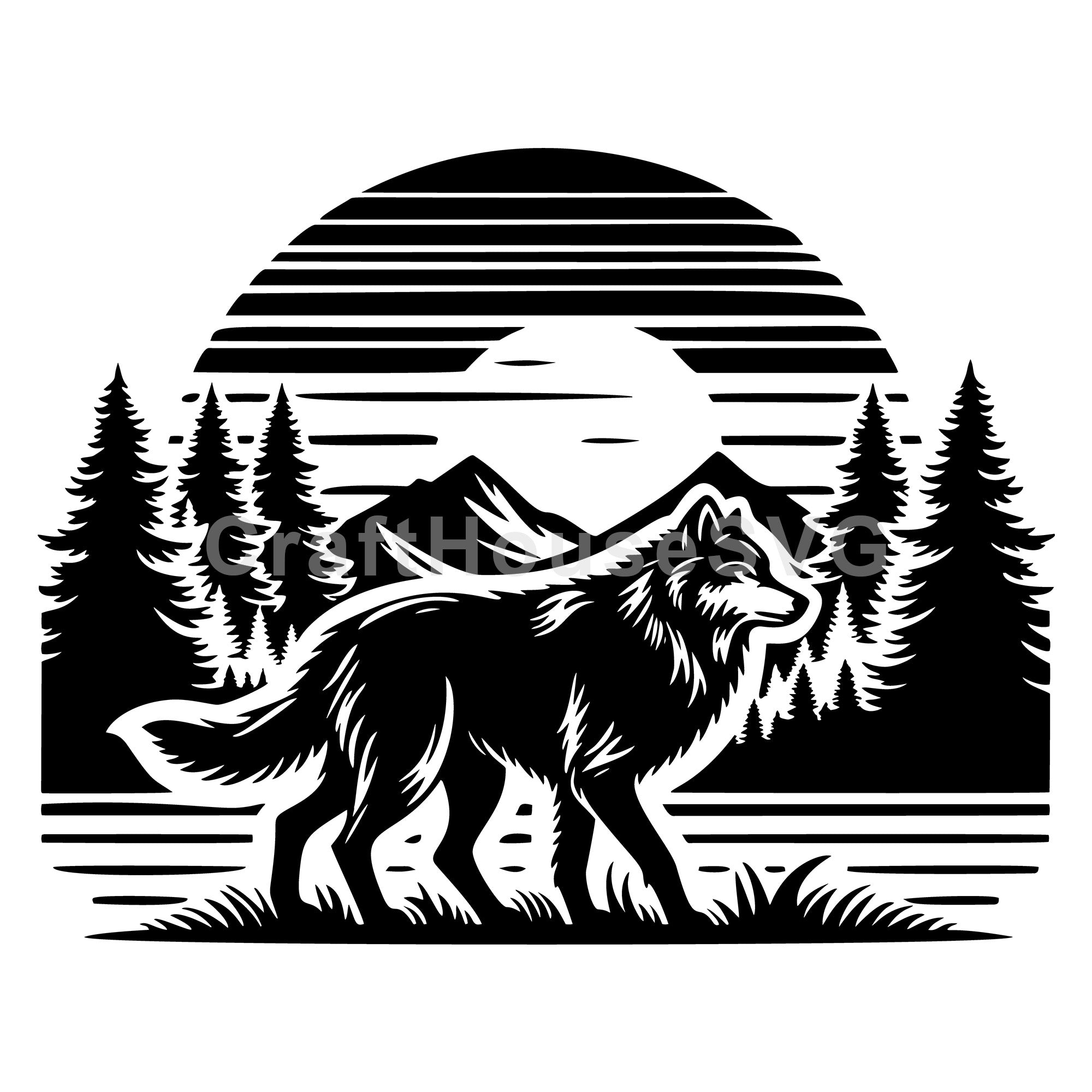 Wolf Scenic Sunset SVG