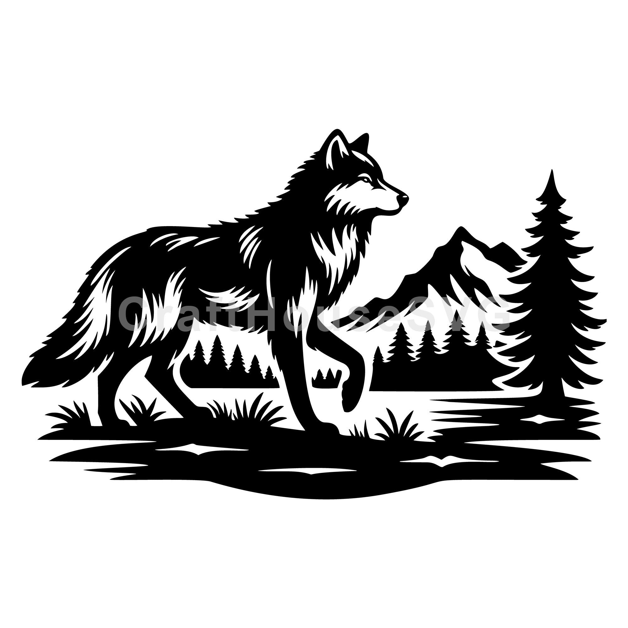 Wolf Walking Through Forest SVG