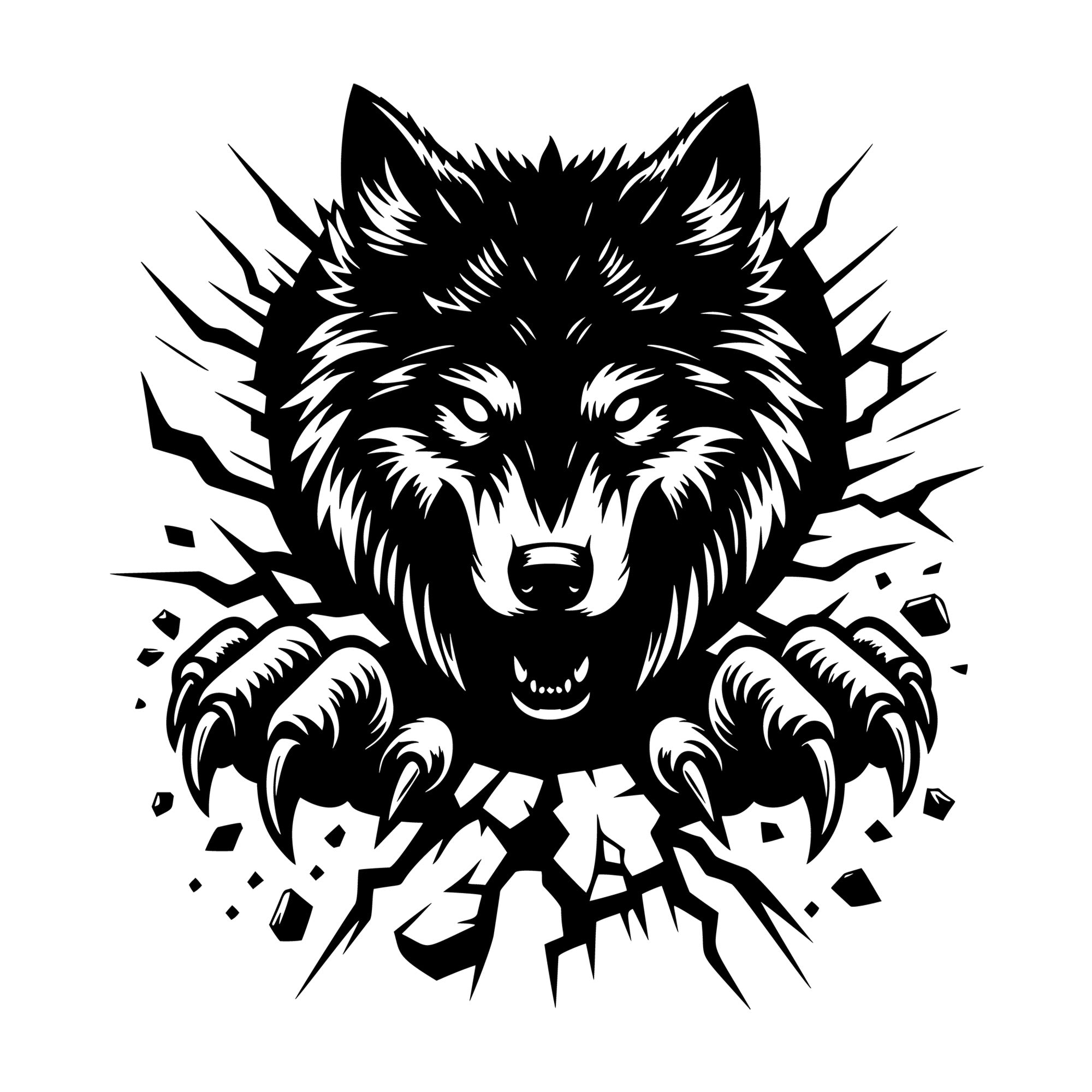 Wolf Breakthrough SVG design for Cricut, Silhouette, laser cutting, vinyl, sublimation, and craft projects.