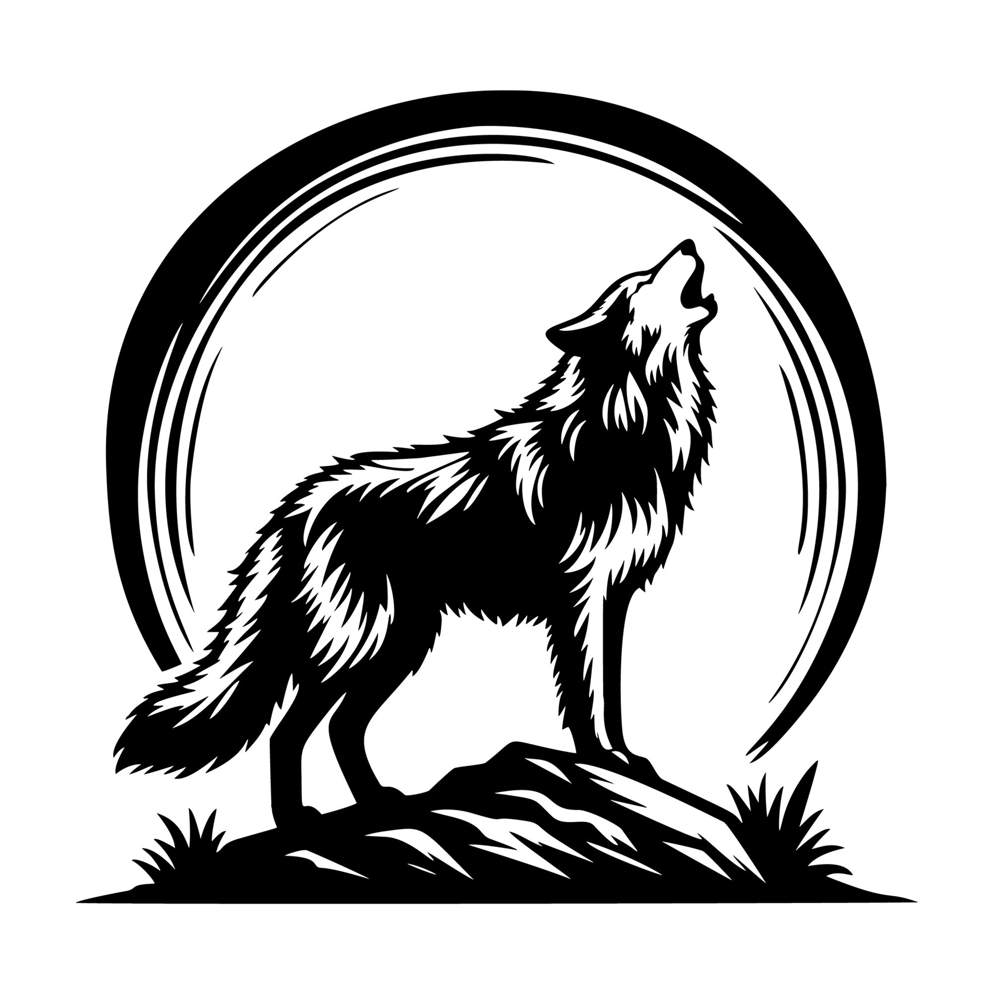 Wolf Howling on Rocky Hill SVG design for Cricut, Silhouette, laser cutting, vinyl, sublimation, and craft projects.