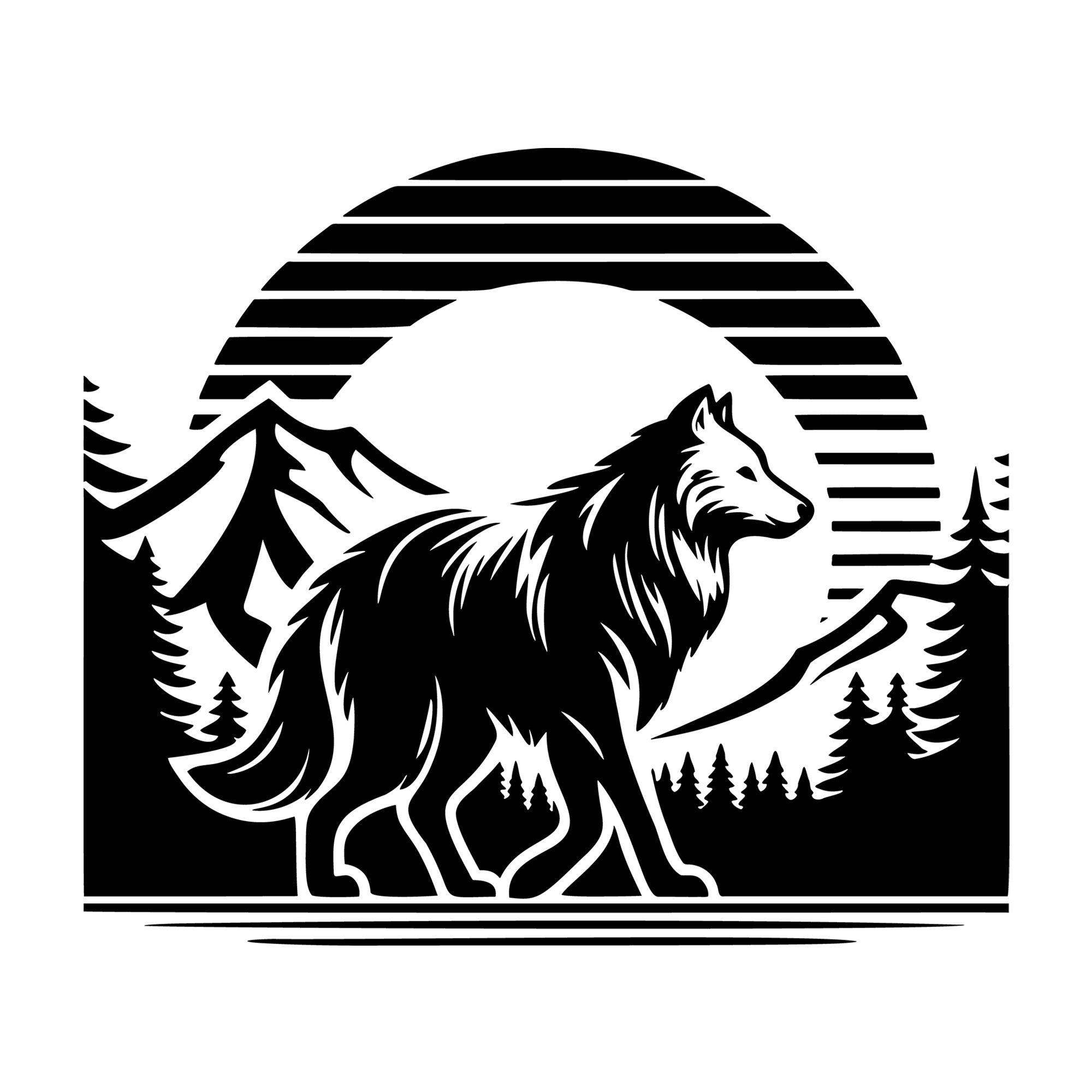 Wolf Mountains Landscape SVG design for Cricut, Silhouette, laser cutting, vinyl, sublimation, and craft projects.