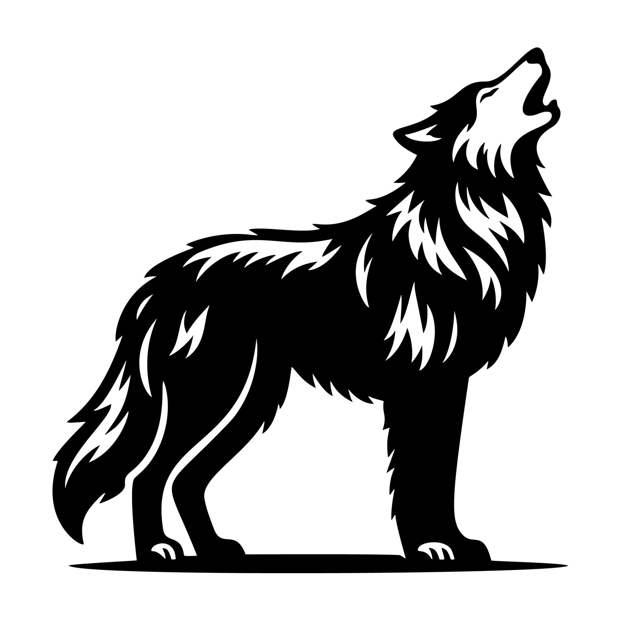 Wolf Standing Howling SVG design for Cricut, Silhouette, laser cutting, vinyl, sublimation, and craft projects.