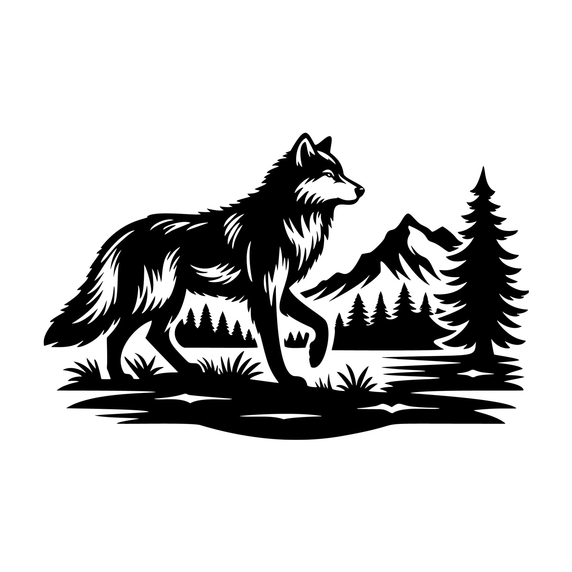 Wolf Walking Through Forest SVG design for Cricut, Silhouette, laser cutting, vinyl, sublimation, and craft projects.