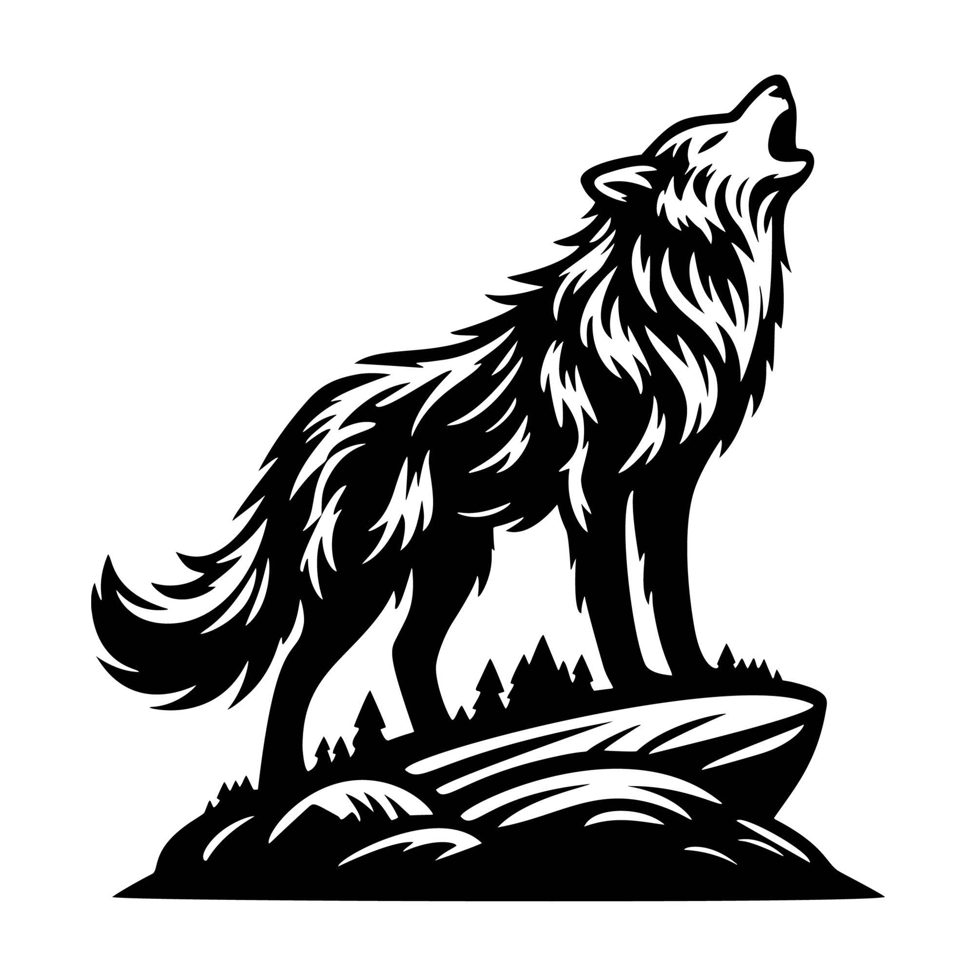 Wolf on Hill SVG design for Cricut, Silhouette, laser cutting, vinyl, sublimation, and craft projects.