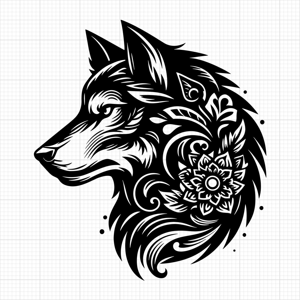 Wolf Head Intricate Floral