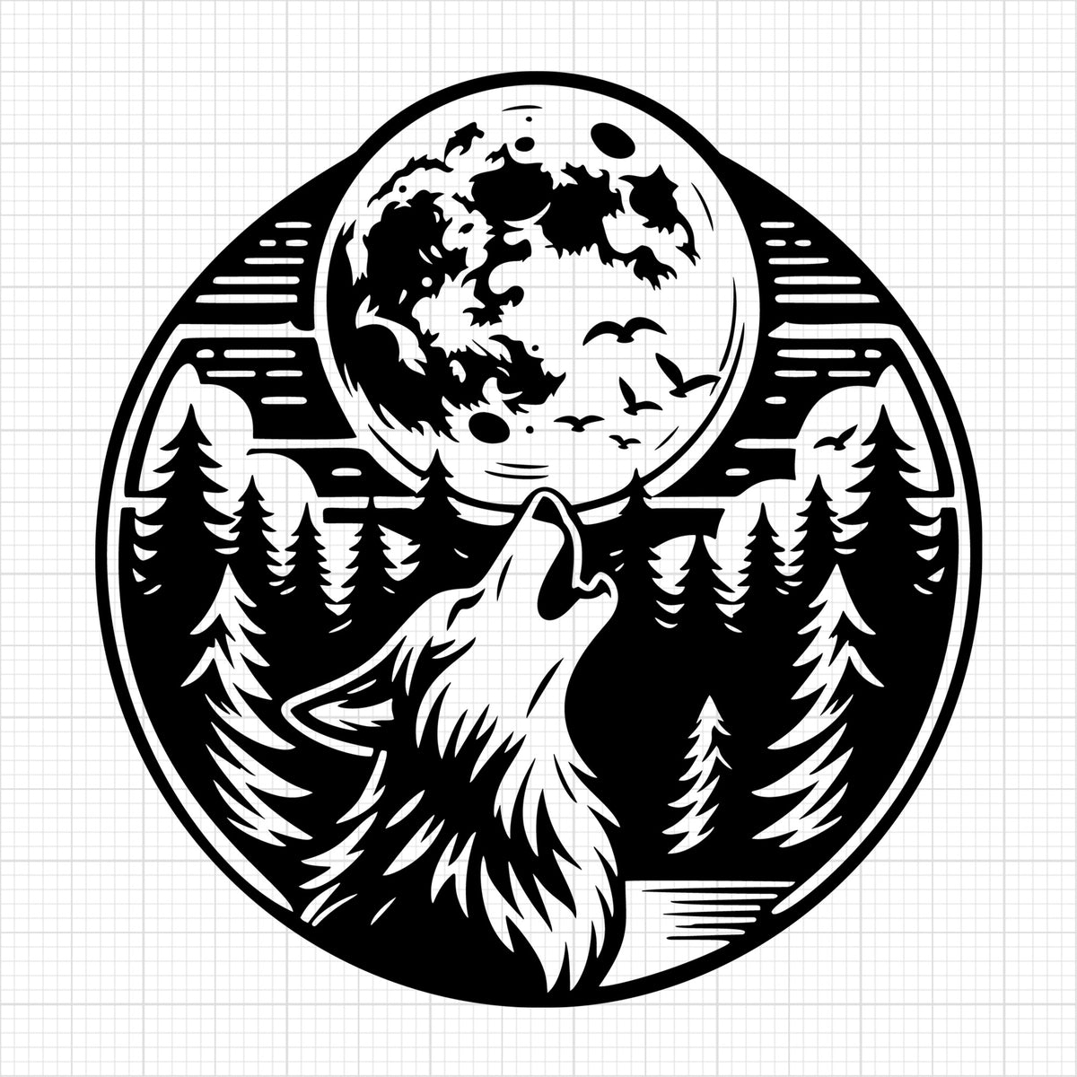 Wolf Howling at Moon