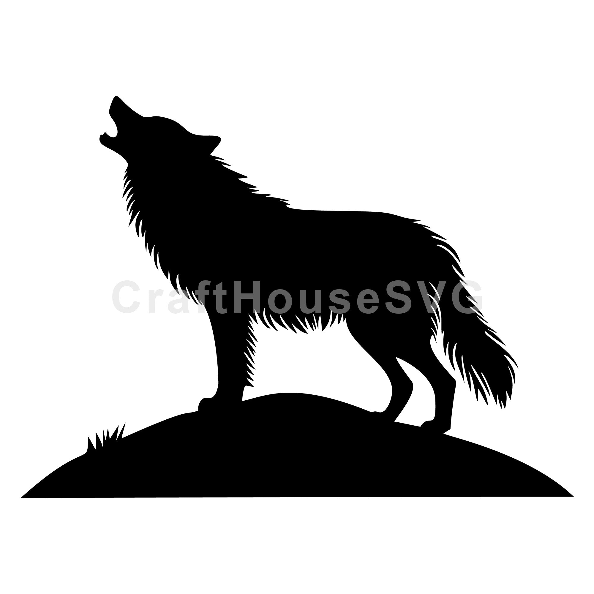 Wolf on Hill Silhouette SVG